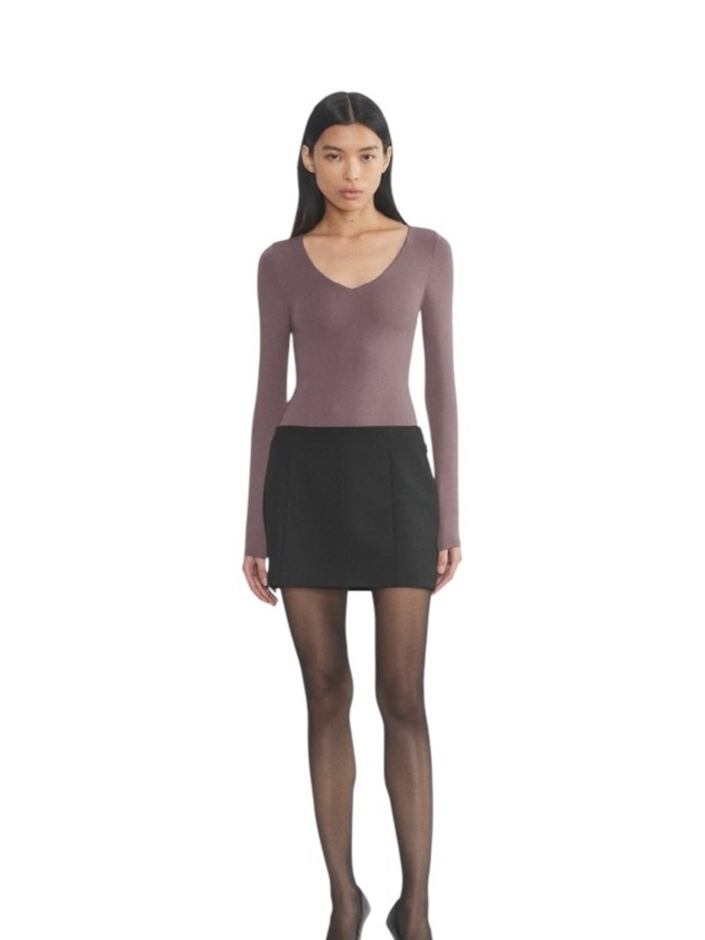 Aritzia Contour V-Neck Long Sleeve Bodysuit Mauve Taupe Size S Small
